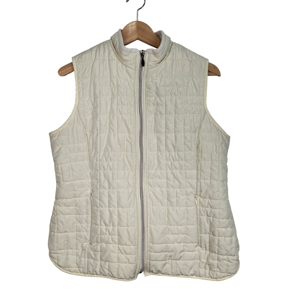 Aventura Quilted Vest Cream Full Zip Stand Collar Women's Size‎ L Fleece Lined